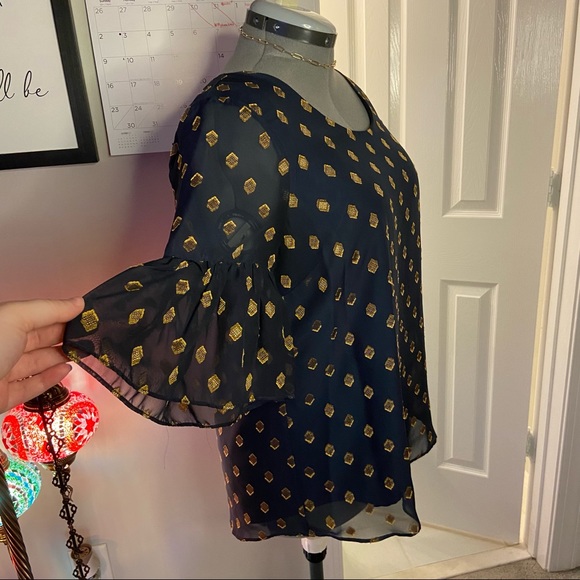 World Market Blue & Gold Blouse Size XL - Picture 2 of 11